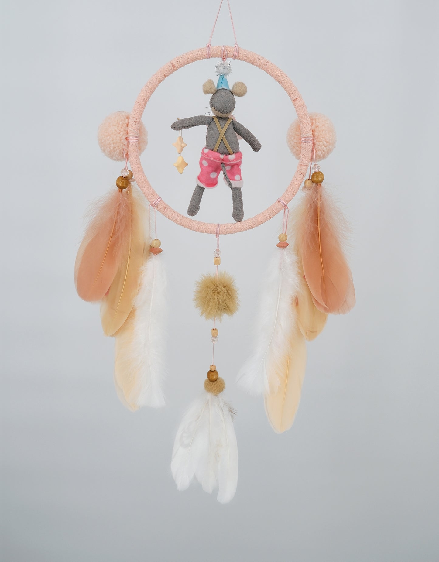 Gray suede Mouse Pink dreamcatcher